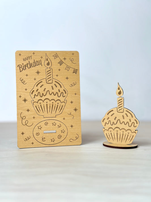 Happy Birthday Cupcake- Wooden Card