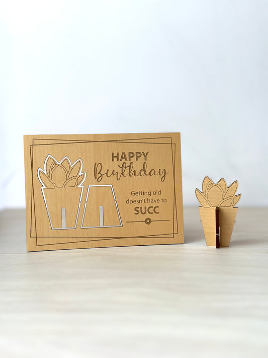 Happy Birthday Succulent - Wooden Card